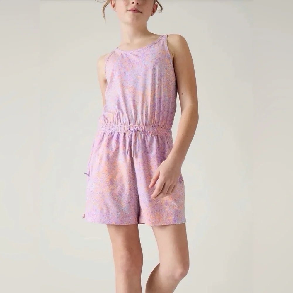 Athleta‎ Girl Purple Splatter Print Romper Sleeveless Shorts One Piece Size L 12
